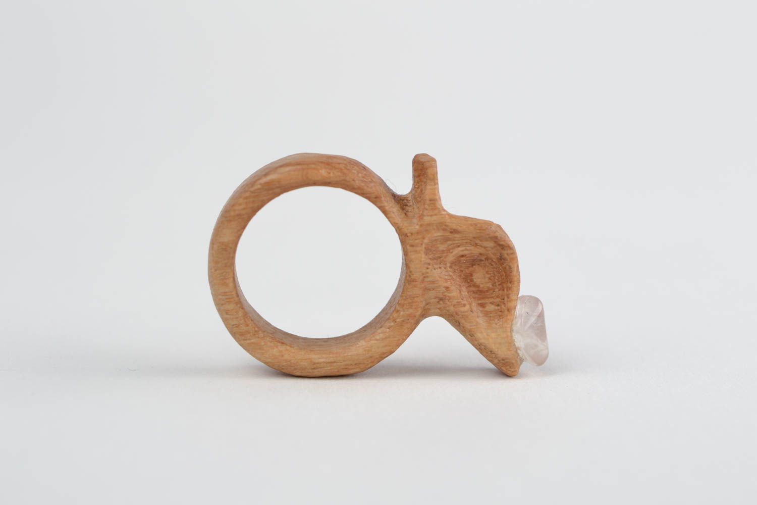 Light carved wooden handmade jewelry ring with natural crystal glass Apple photo 3