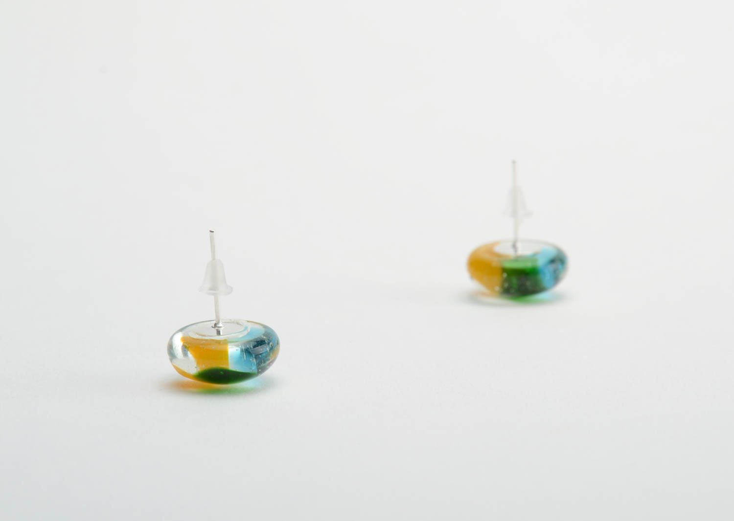 Handmade stud earrings made using glass fusing technique designer accessory photo 4