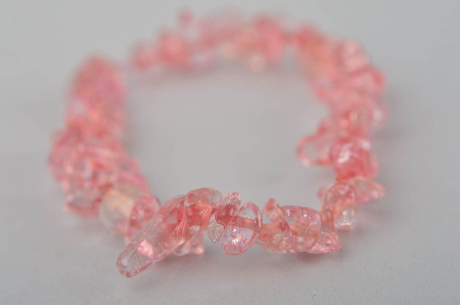 Pink transparent beads bracelet on elastic cord for women photo 5