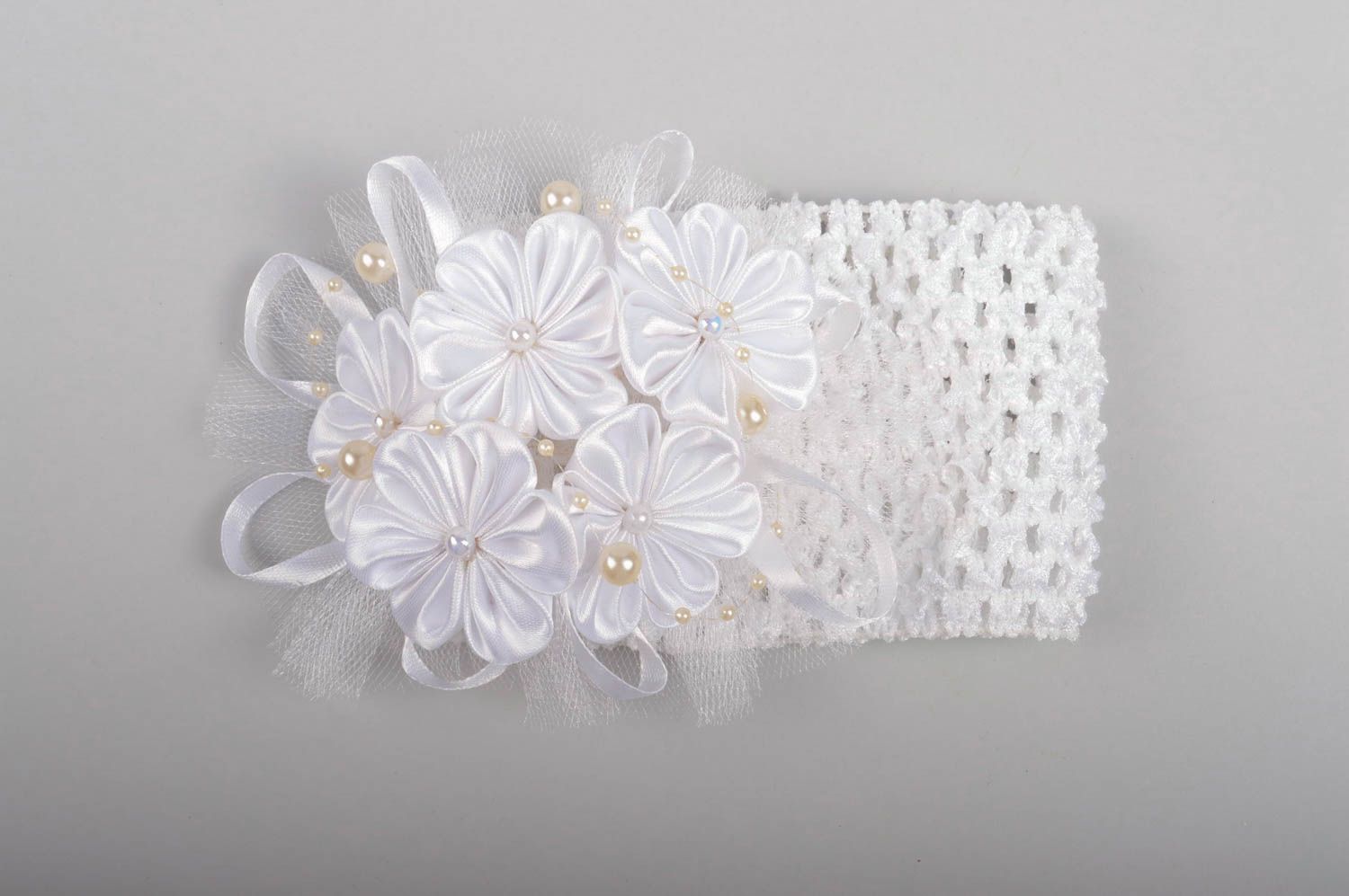 Handmade Haarband mit Blumen Haarband weiß breites Stirnband für Kinder foto 3