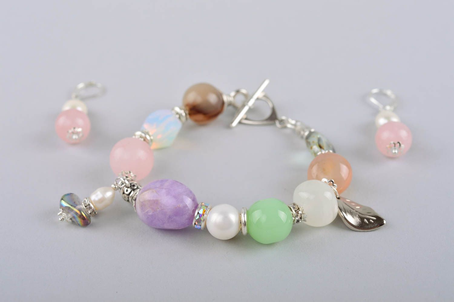 Designer unusual earrings cute handmade bracelet stylish bright jewelry set photo 3