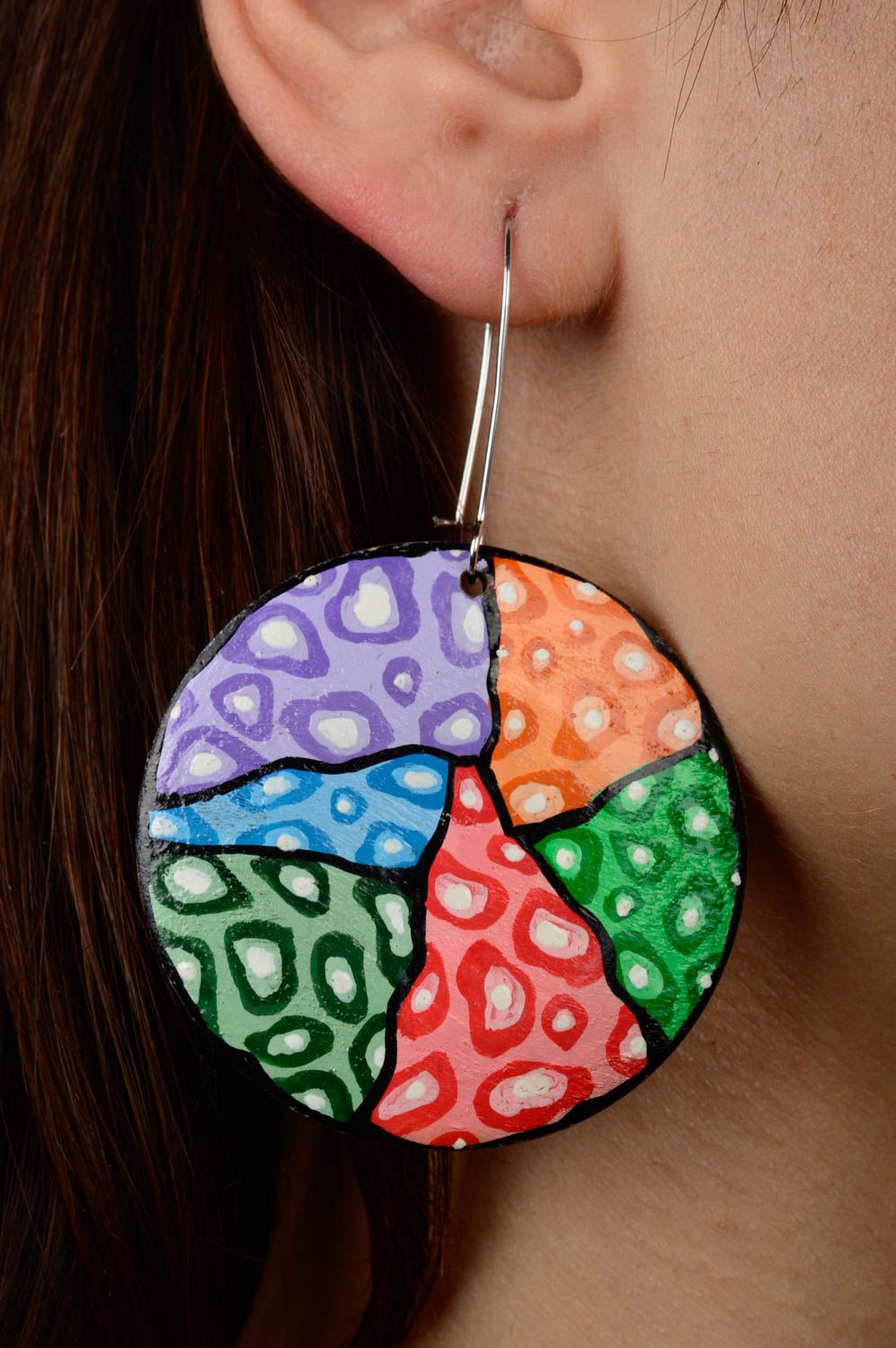 Ethnic earrings handmade wooden earrings with charms painted earrings for girls photo 2