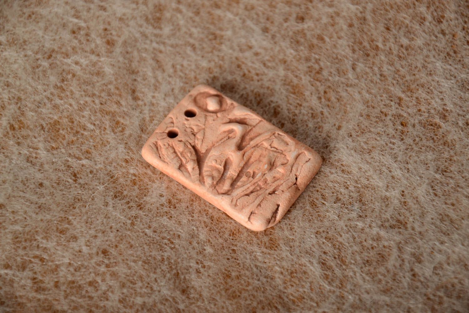 Handmade rectangular DIY clay blank pendant in ethnic style photo 1