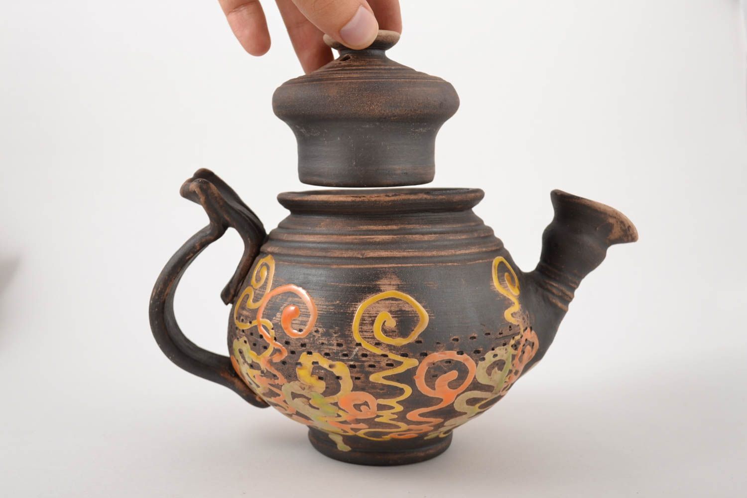 Teekanne aus Keramik handmade Tee Geschirr Küchen Zubehör Keramik Teekanne braun foto 5