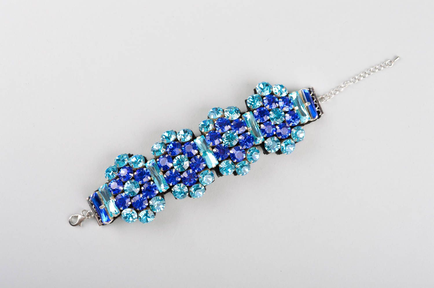 Blue wrist bracelet handmade crystal bijouterie designer accessory for women photo 5