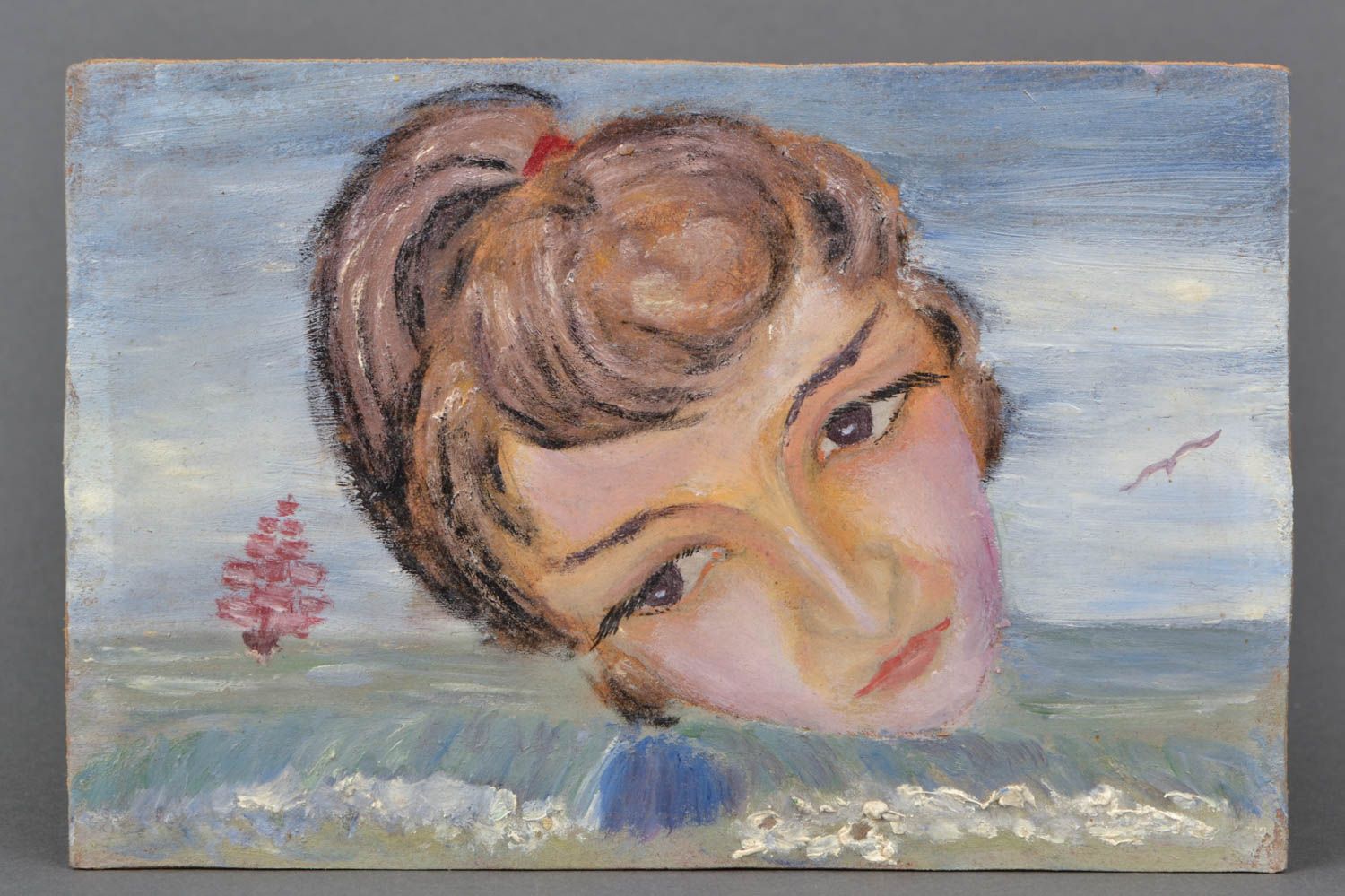 Tableau à l'huile fait main original avec portrait de fille décoration au mur photo 1