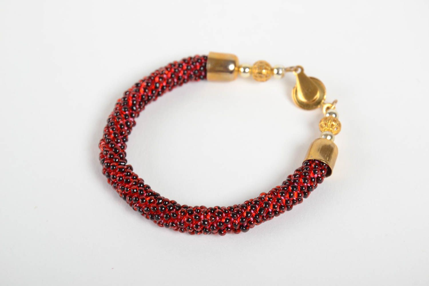 Bracelet perles de rocaille Bijou fait main Accessoire femme rouge noir design photo 5
