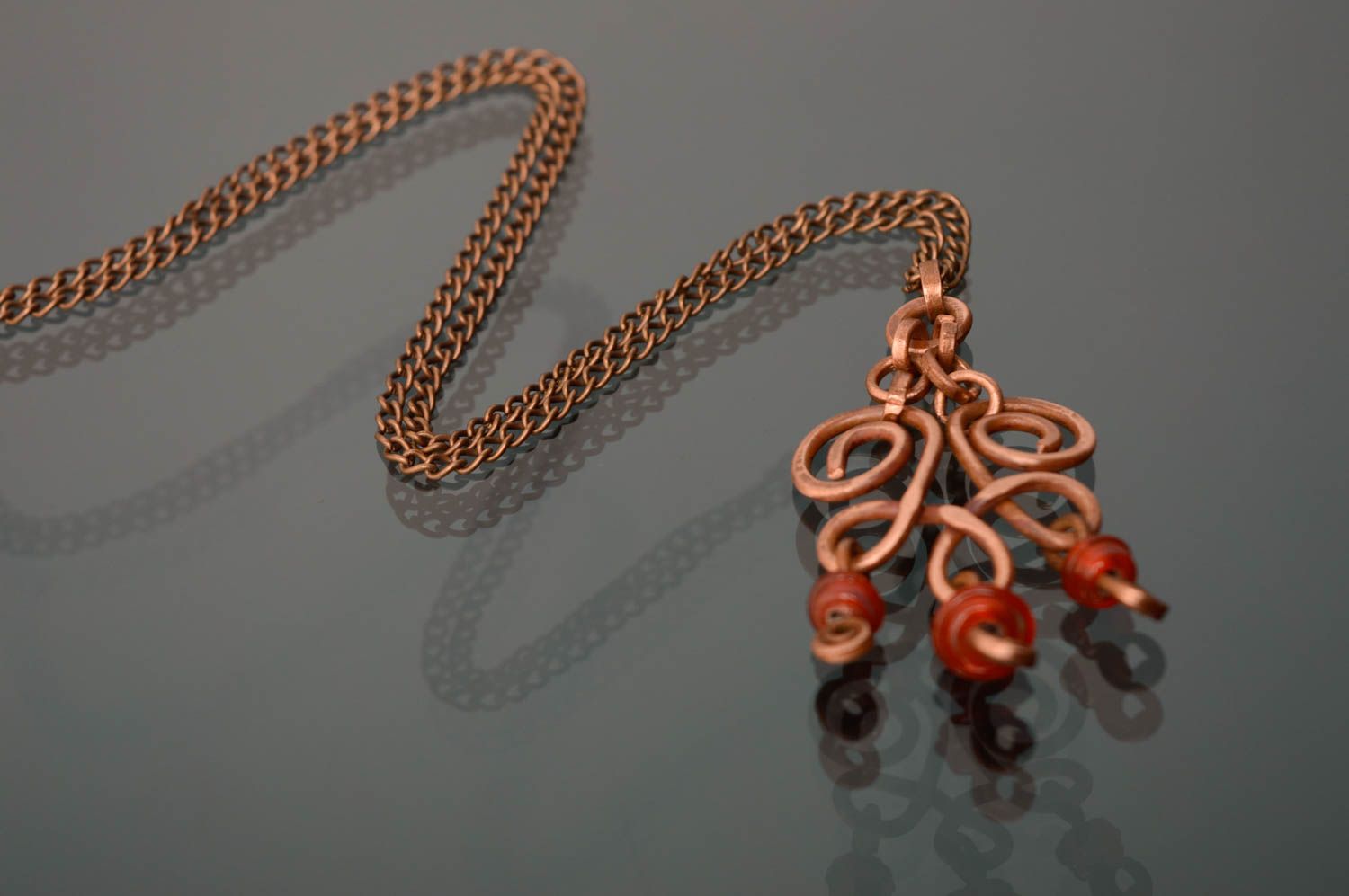 Handmade copper and lampwork glass pendant photo 1