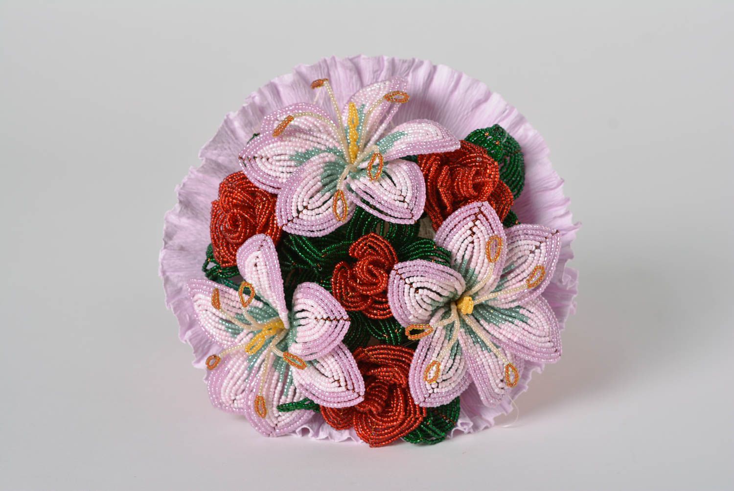 Handmade dekorativer Blumenstrauß aus Glasperlen für Haus Deko Lilien Geschenk foto 4