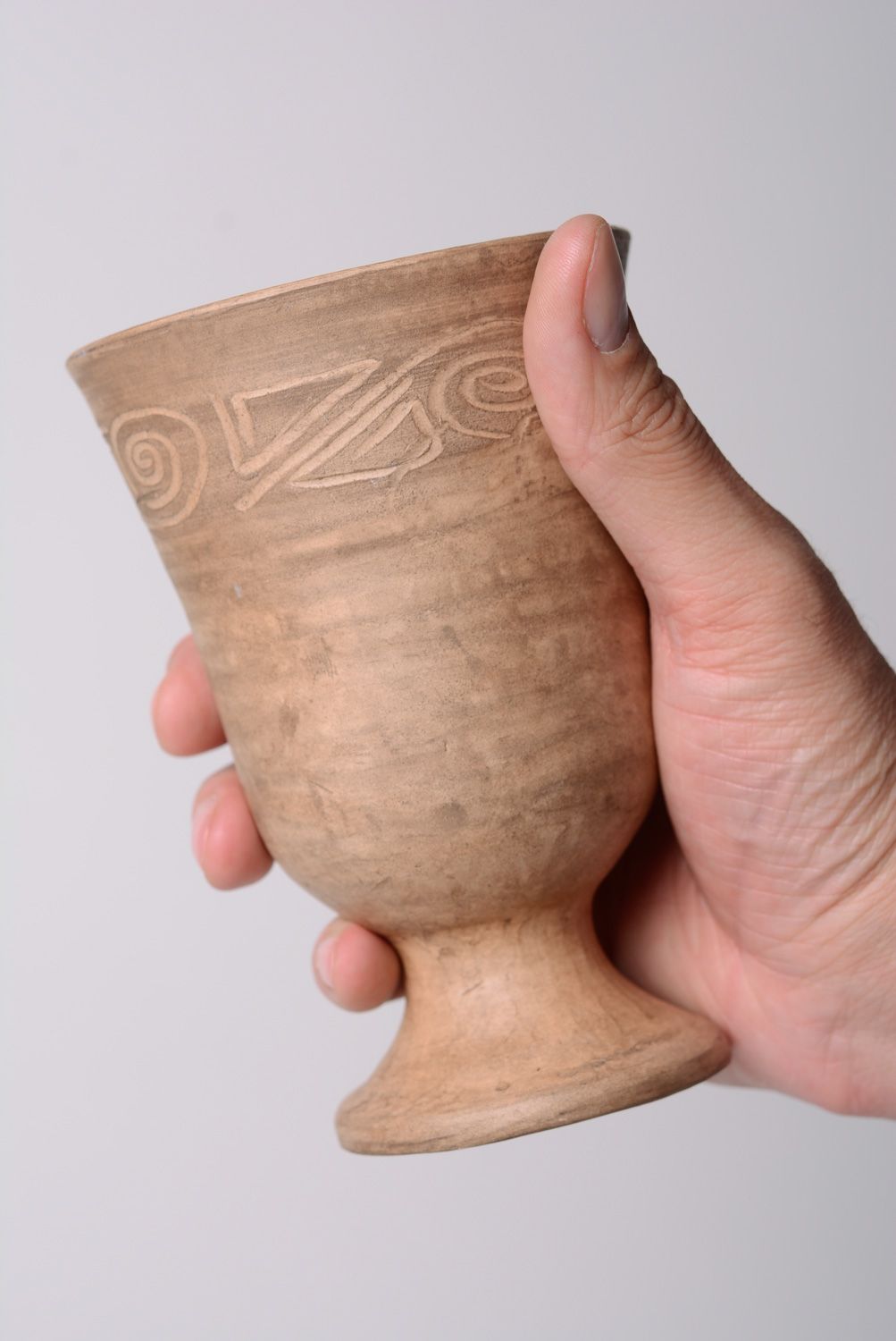 Handmade ceramic goblet with ornament kilned with milk 400 ml in ethnic style photo 4