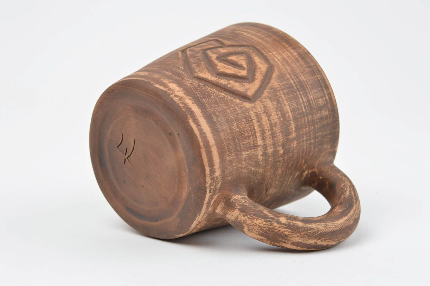Tasse en céramique brune à motif spiralé originale faite main cadeau ravissant photo 4