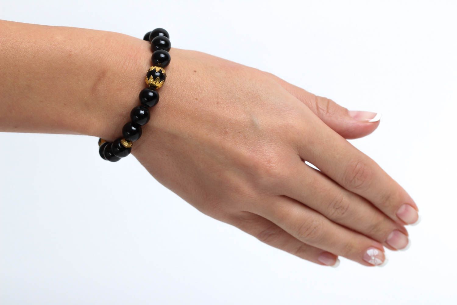 Bracelet en agate naturelle Bijou fait main noir design élégant Cadeau femme photo 5