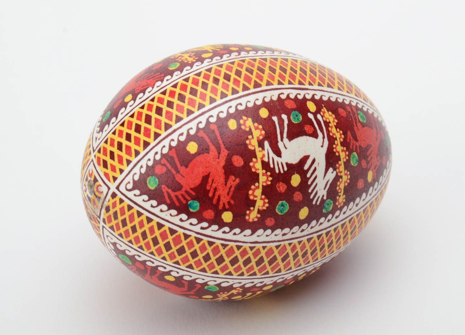 Homemade designer painted Easter egg with horse pattern created using waxing technique photo 4