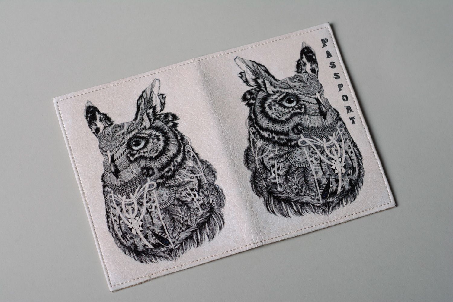 Joli protège-passeport en cuir original fait à la main avec imprimé Hibou photo 2