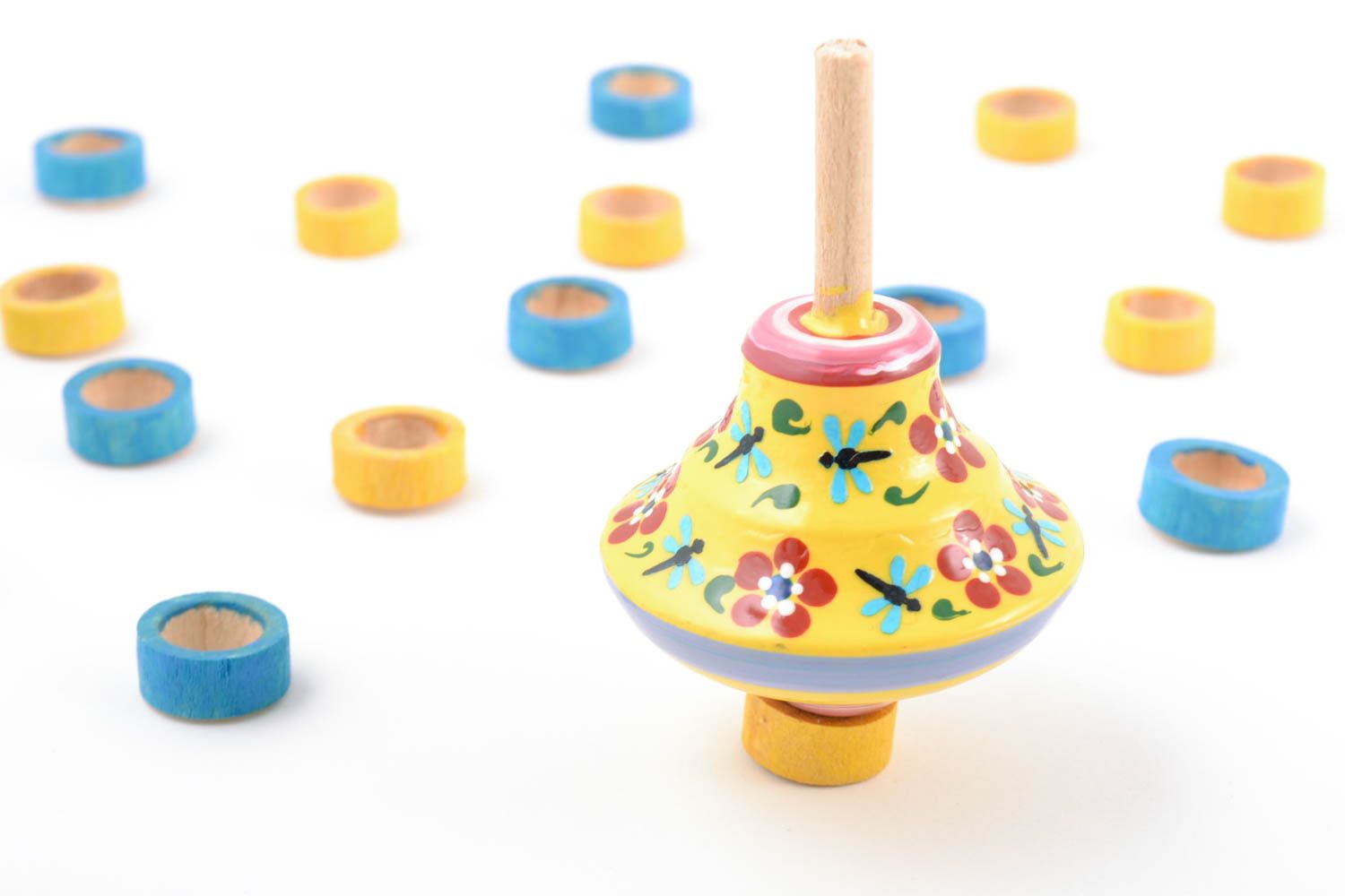 Bright painted wooden spinning top eco toy for children photo 1