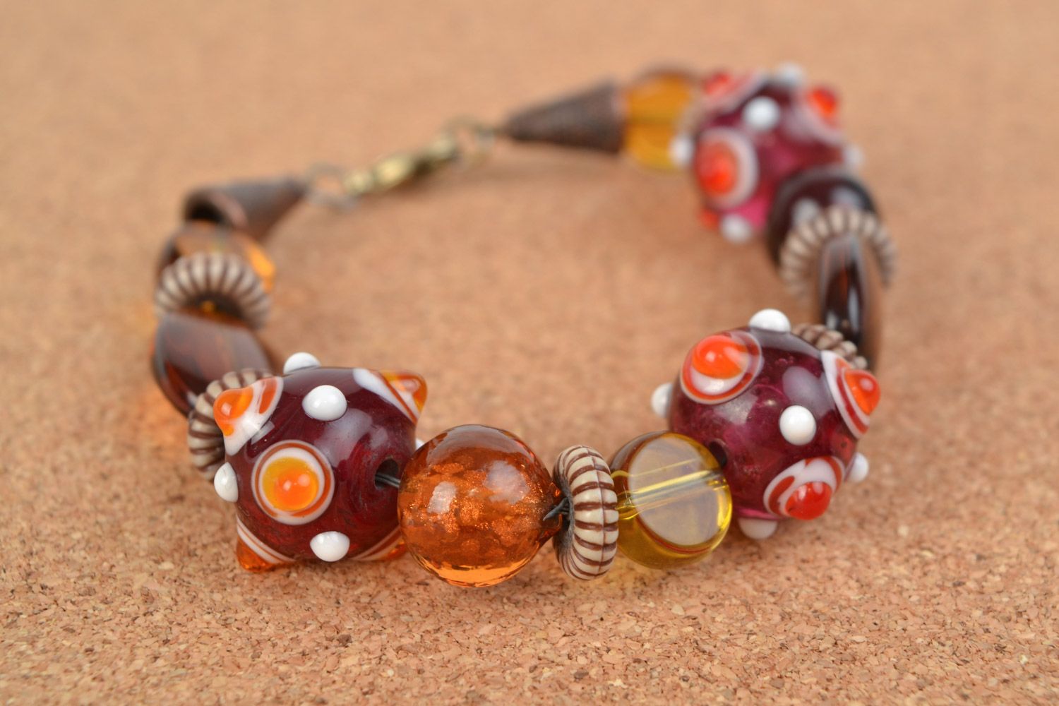 Beautiful gentle handmade lampwork glass bead bracelet photo 2