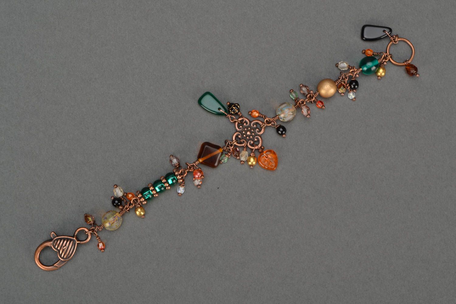 Bracelet perles de verre fantaisie cuivre accessoire original fait main Automnal photo 3