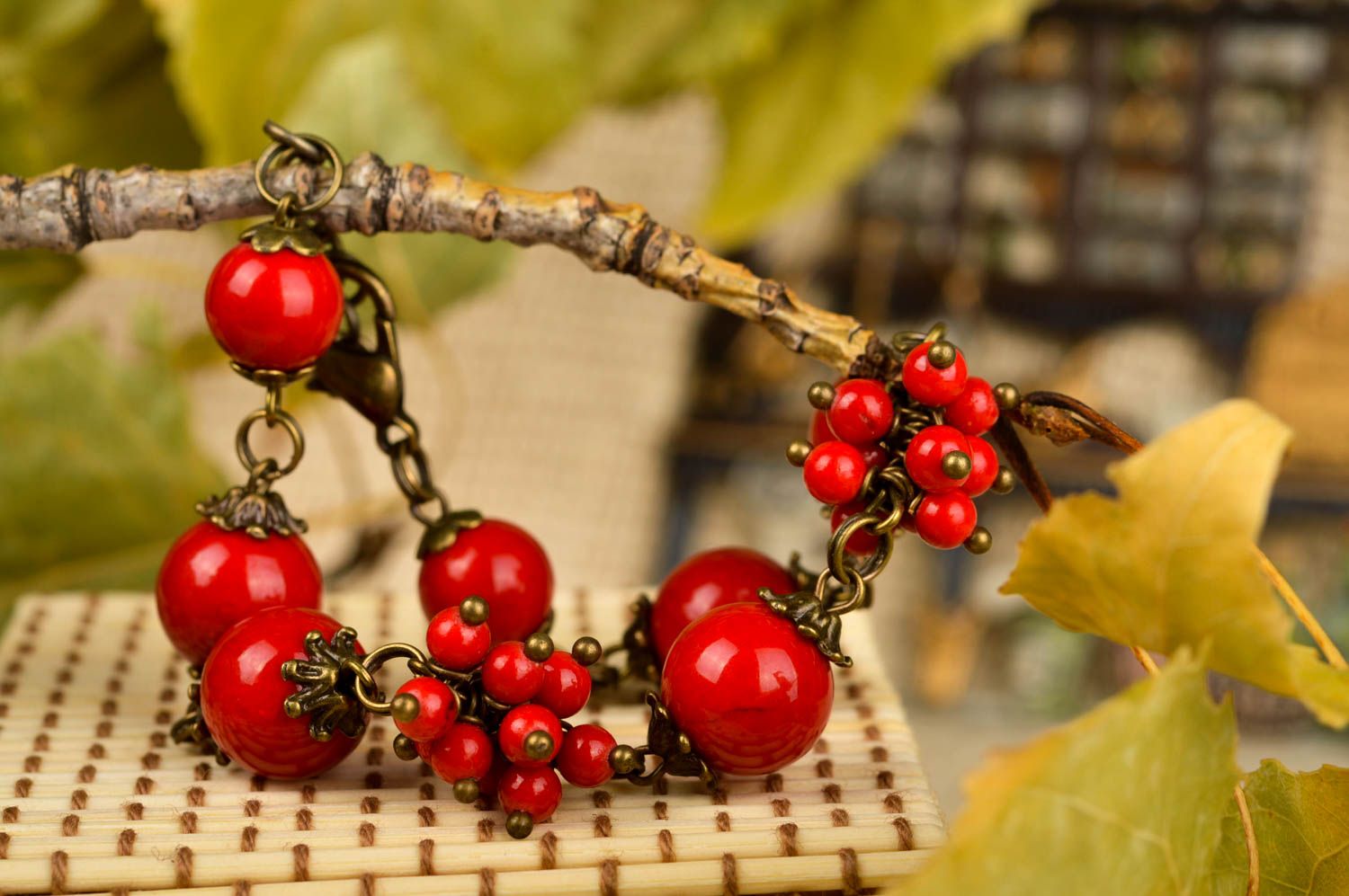 Handmade designer red bracelet unusual coral bracelet beaded elegant jewelry photo 1