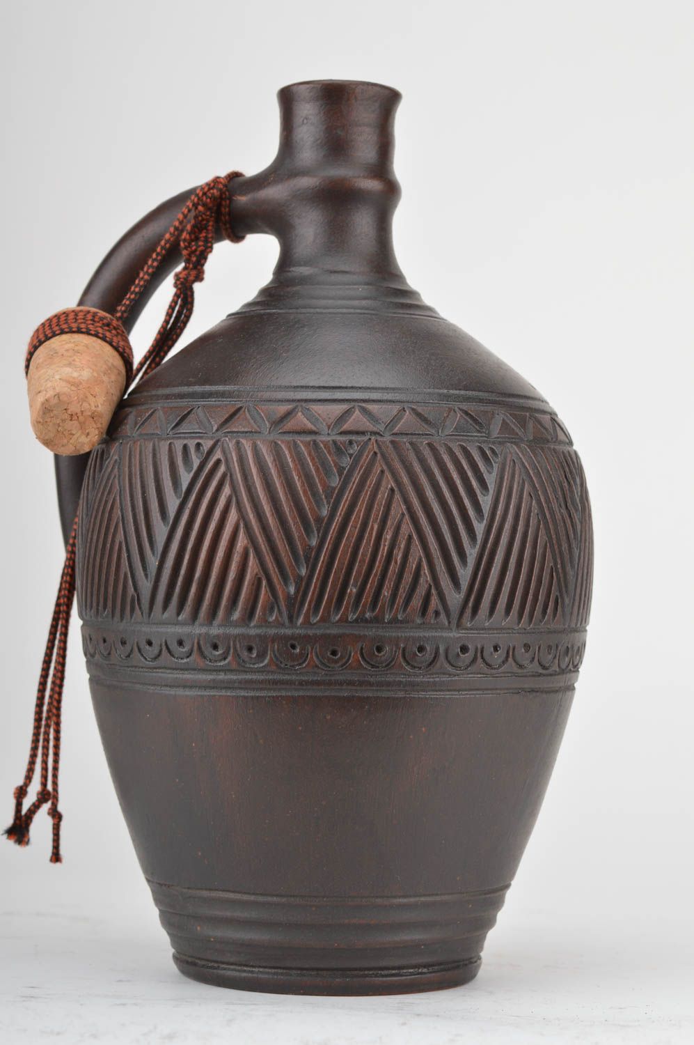 Ton Krug mit Holz Kork Keramik Geschirr für Küche handmade dunkel 2 l originell foto 2
