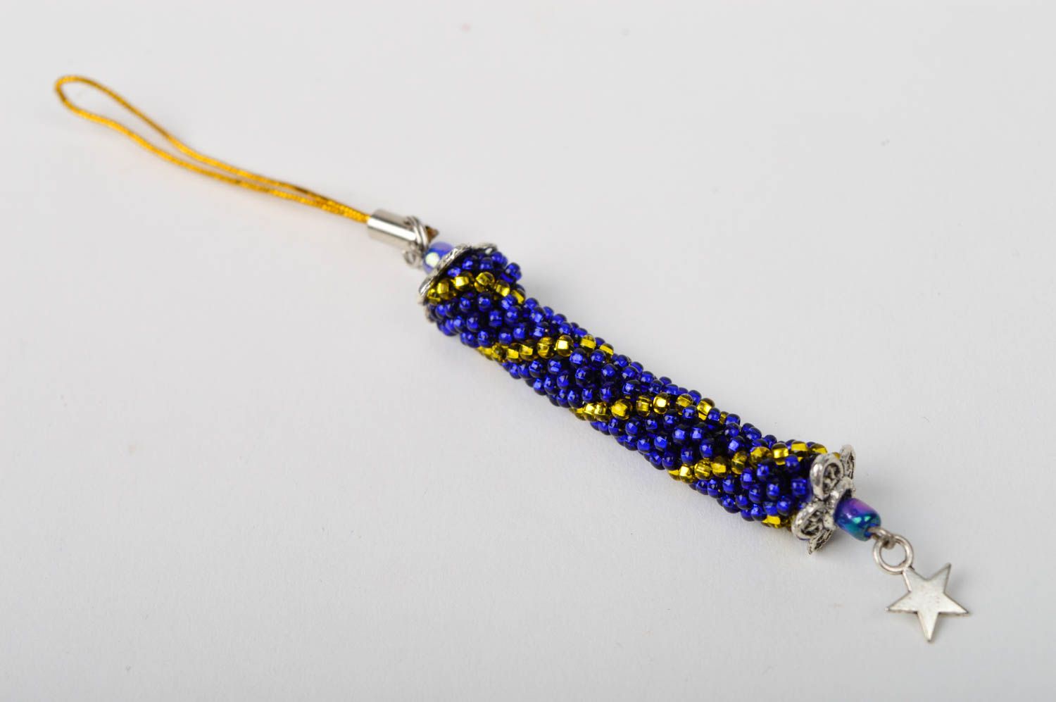 Handmade beaded keychain blue and yellow keychain unique accessory stylish gift photo 3