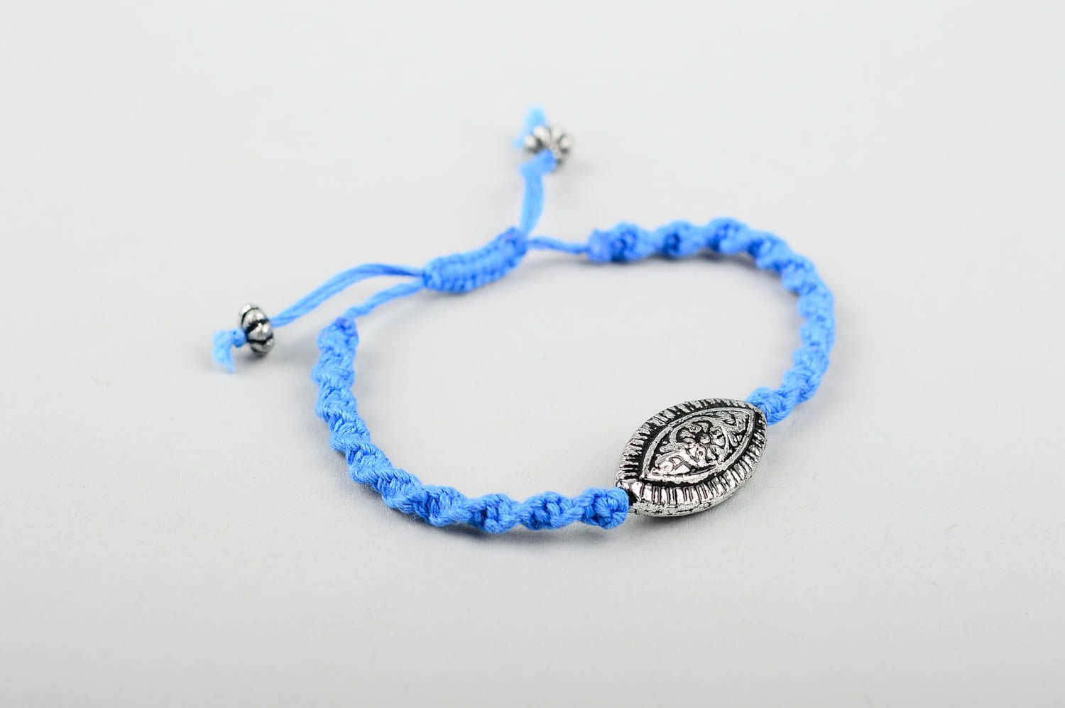 Handmade designer wrist bracelet unusual blue bracelet textile accessory photo 3