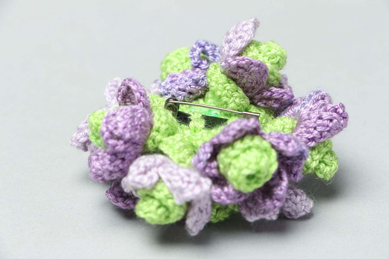 Crochet flower brooch Lilac Bouquet photo 3