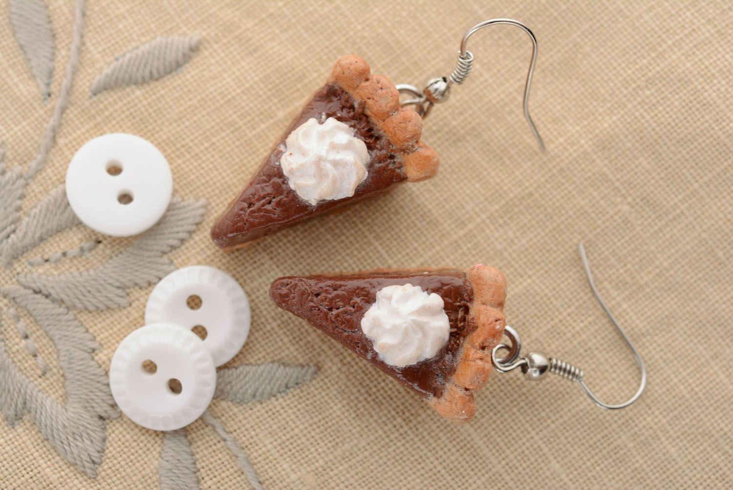 Polymer clay earrings with charms Chocolate Cheesecake photo 3