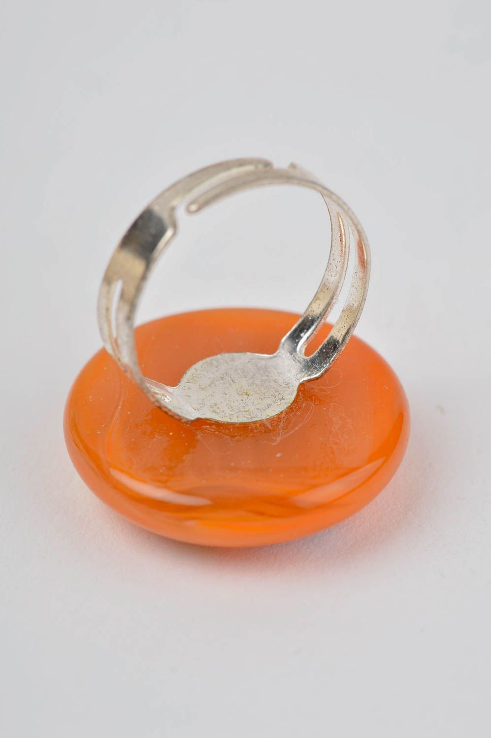 Кольцо ручной работы кольцо из стекла красивое оранжевое бижутерия из стекла фото 3