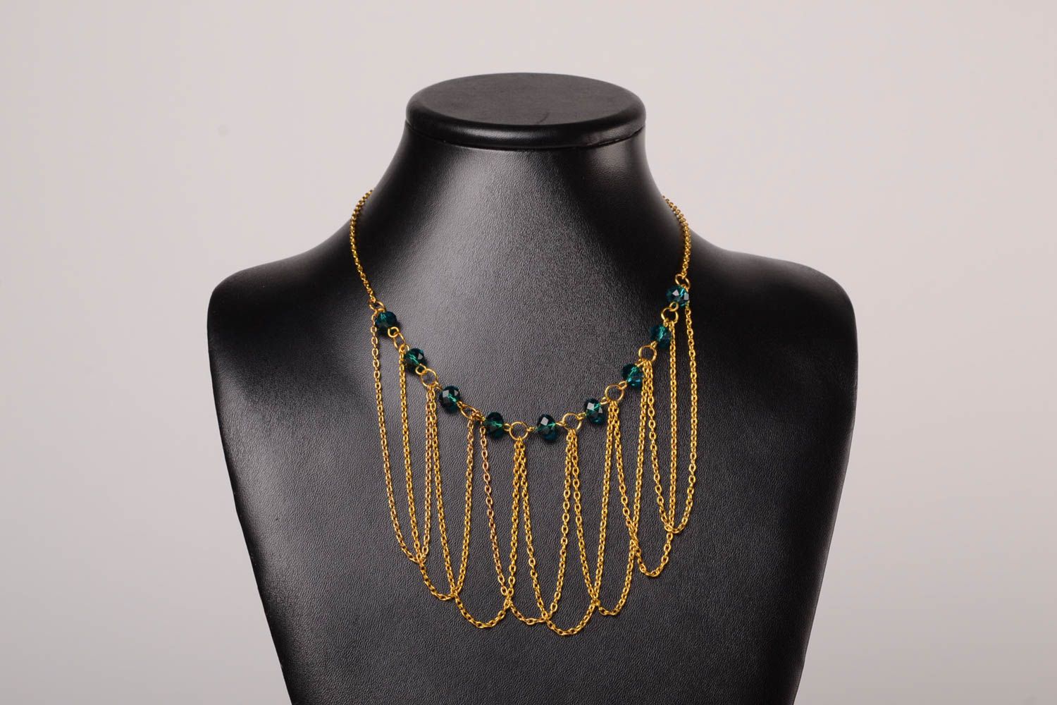 Collier métal Bijou fait main chaînes dorées perles cristal Accessoire femme photo 2