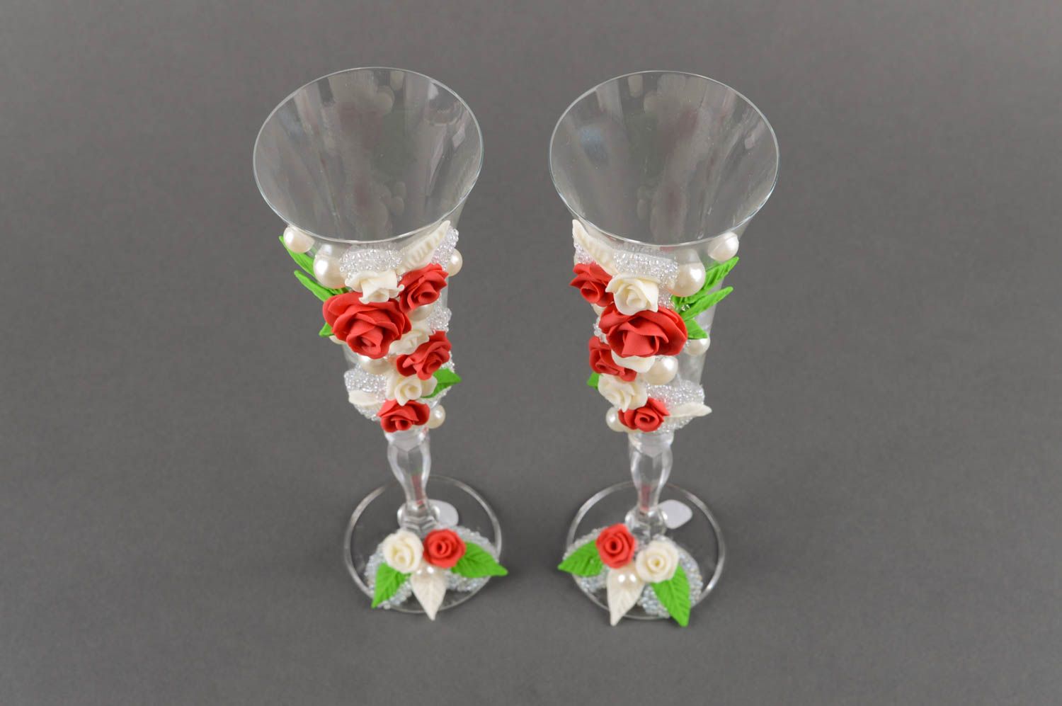 Flûtes à champagne fait main Vaisselle en verre ornées de roses Cadeau original photo 5