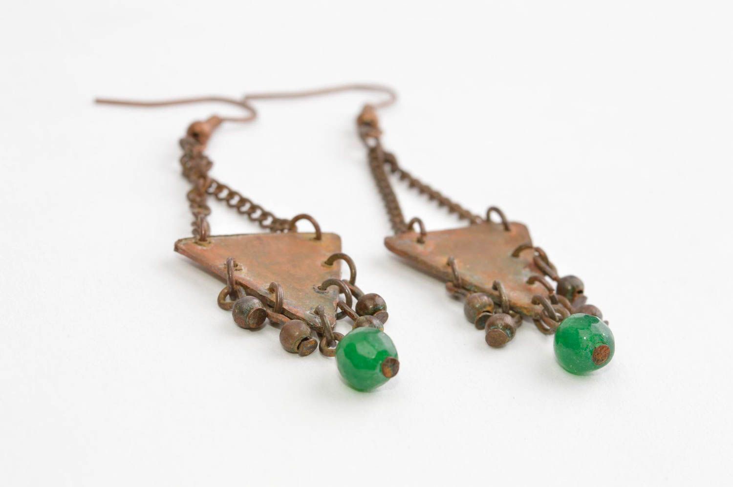 Pendientes de cobre hechos a mano bisutería fina con jade regalo original foto 3