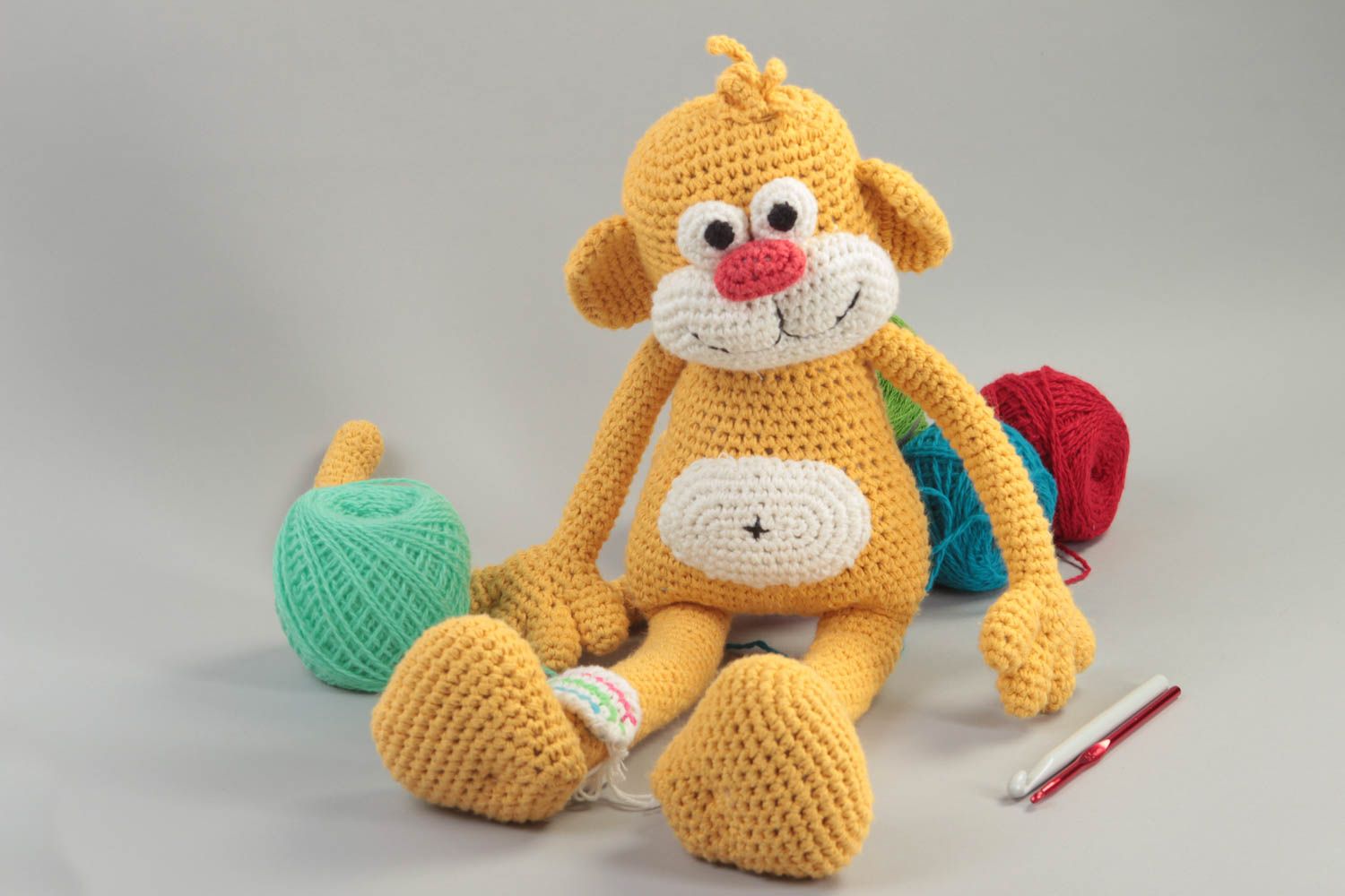 Handmade crocheted toy stylish unusual soft toy textile monkey present photo 1