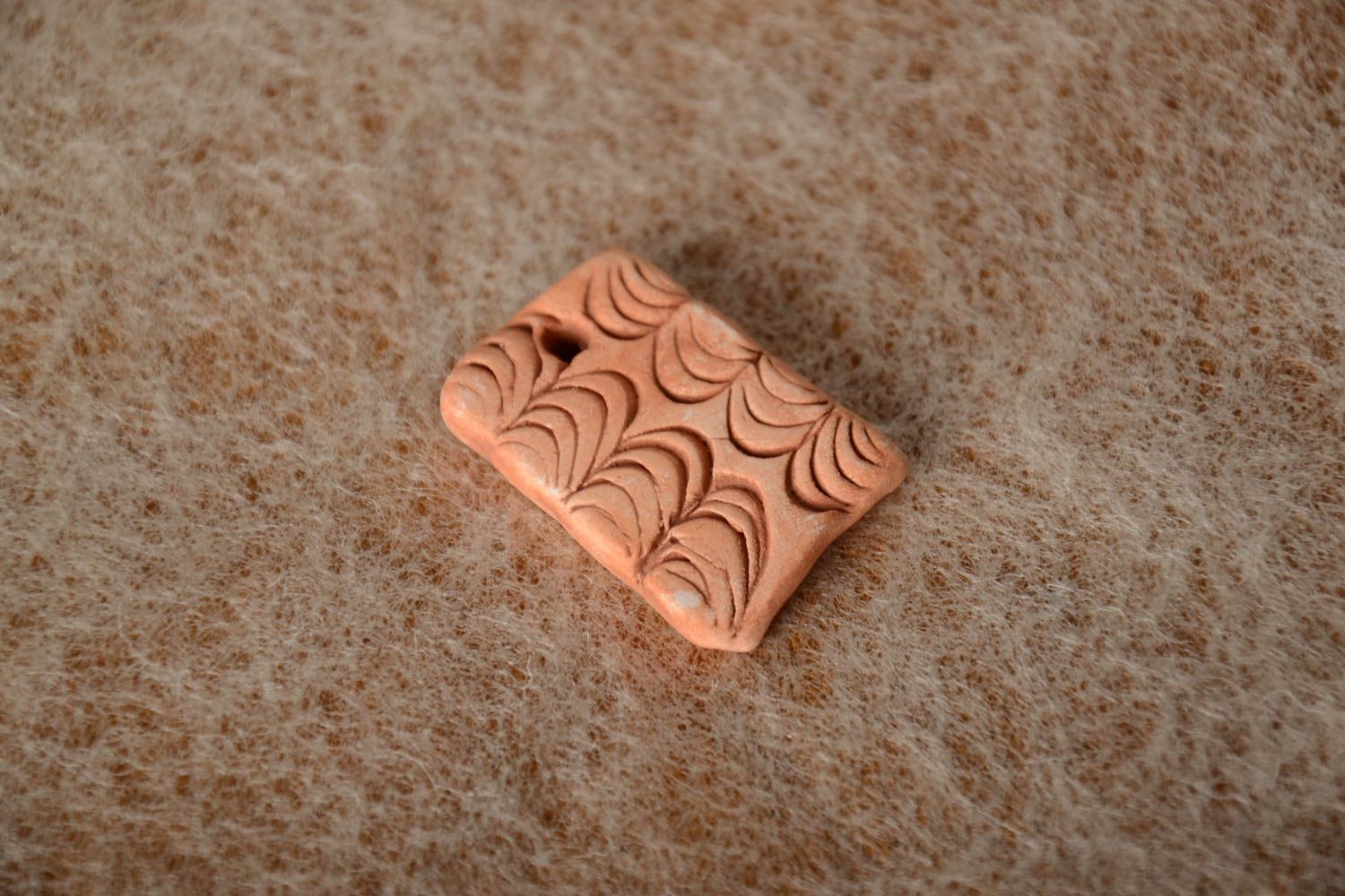 Unusual beautiful homemade clay blank pendant with pattern for creative work photo 1