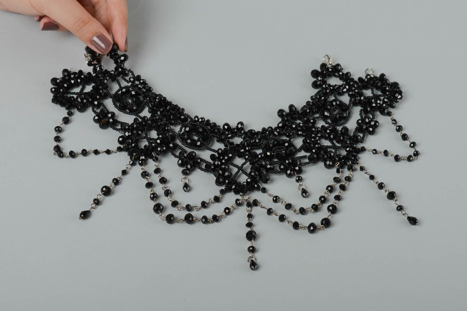 Collier perles rocaille design Bijou fait main noir Accessoire pour femme photo 5