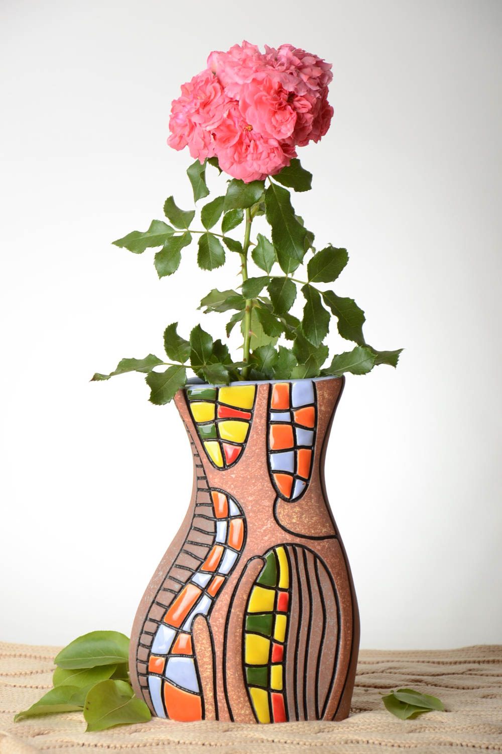 Vase céramique fait main Vase original peint à motif Déco maison 1.2 l photo 1