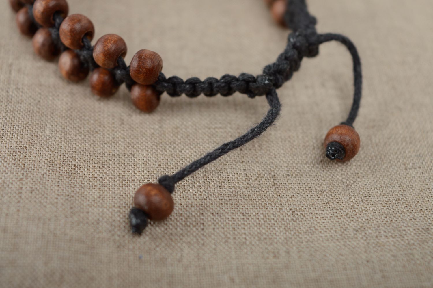 Bracelet tressé en lacet ciré et perles de bois macramé marron fait main femme photo 4