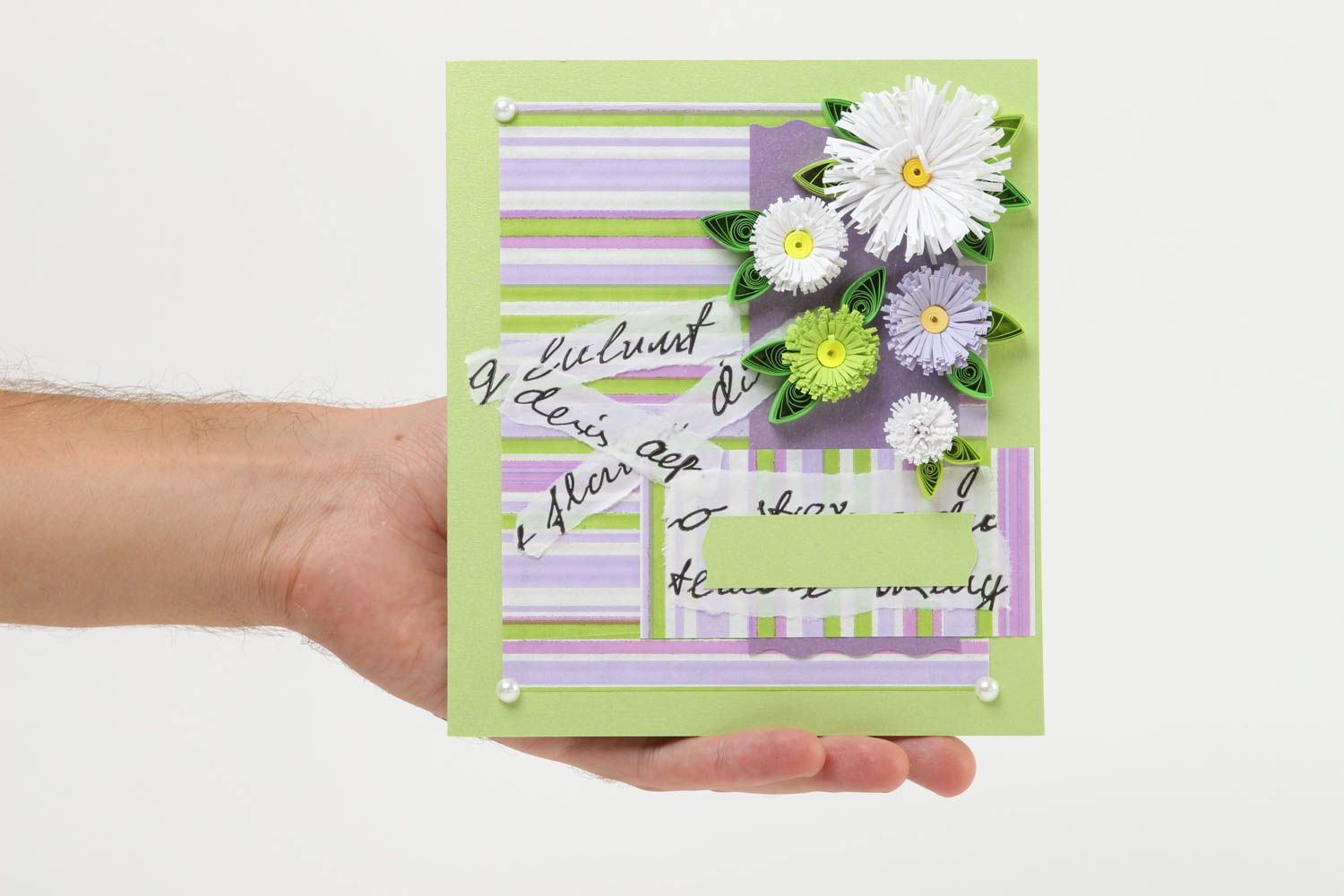 Tarjeta de felicitación verde con flores postal hecha a mano regalo original foto 5