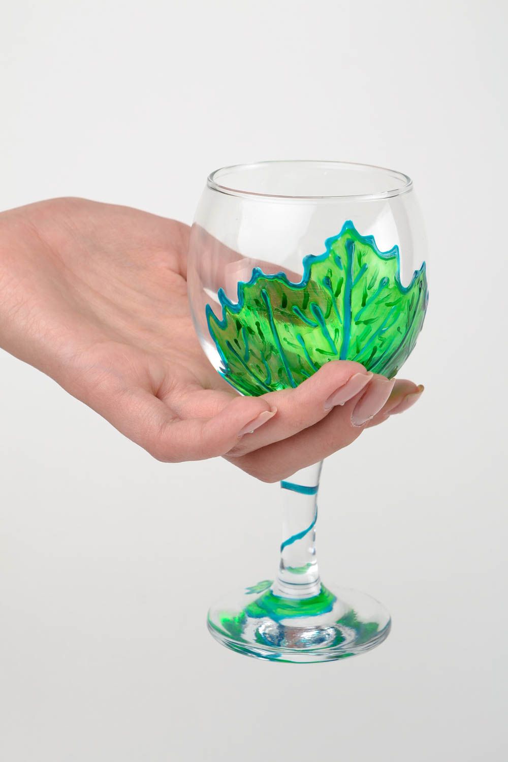Bemaltes Glas handgemachtes Geschirr Trinkglas farbig Glas mit Fuß 250 ml grell foto 2