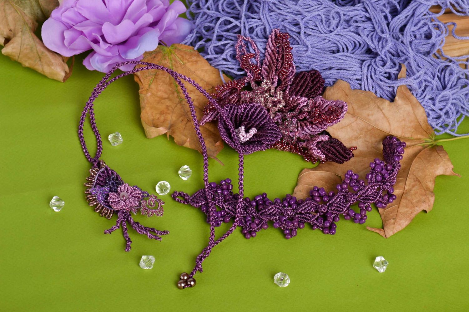 Handmade jewelry set woven pendant necklace bracelet designs brooch jewelry photo 1