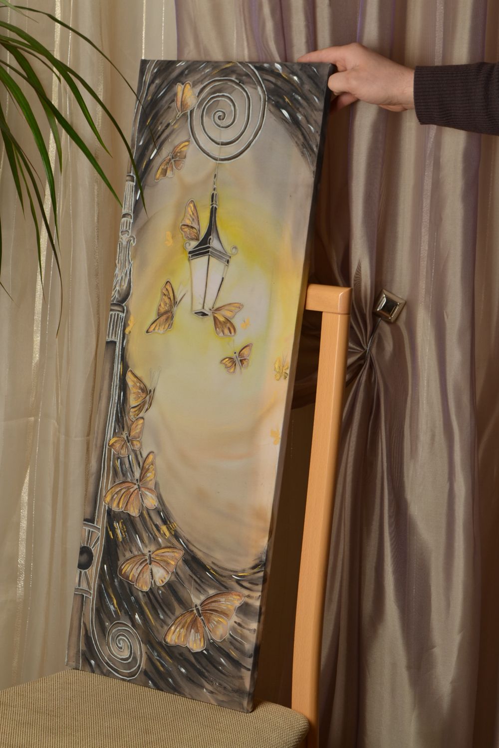 Quadro su stoffa fatto a mano quadro decorativo decorazione da parete farfalle foto 2