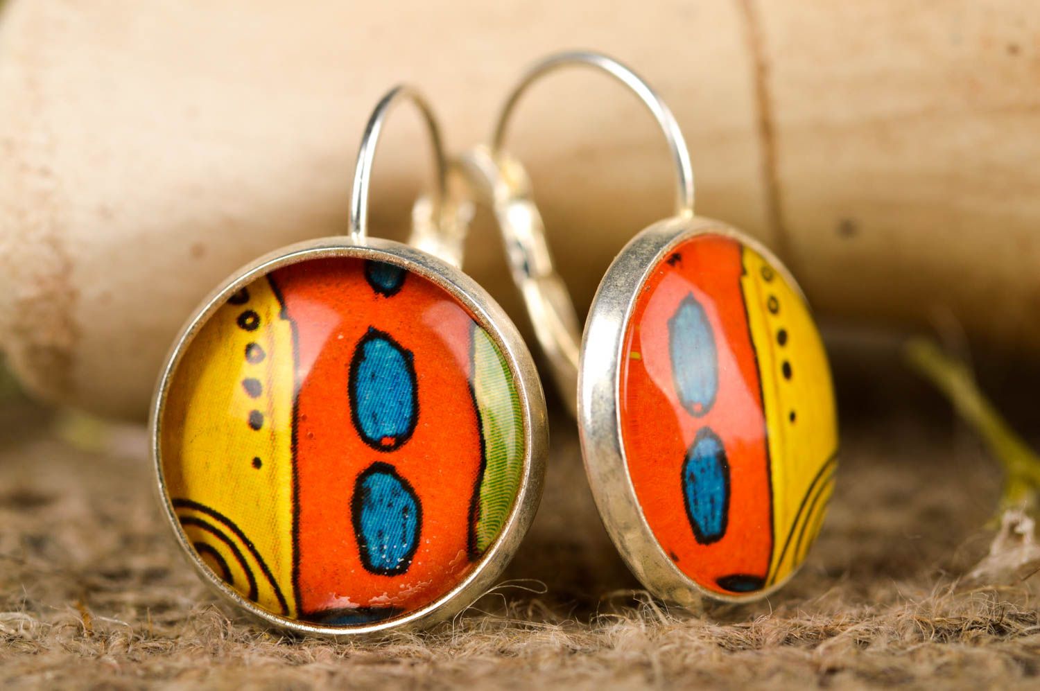 Boucles d'oreilles cabochons Bijou fait main multicolores Cadeau pour femme photo 1