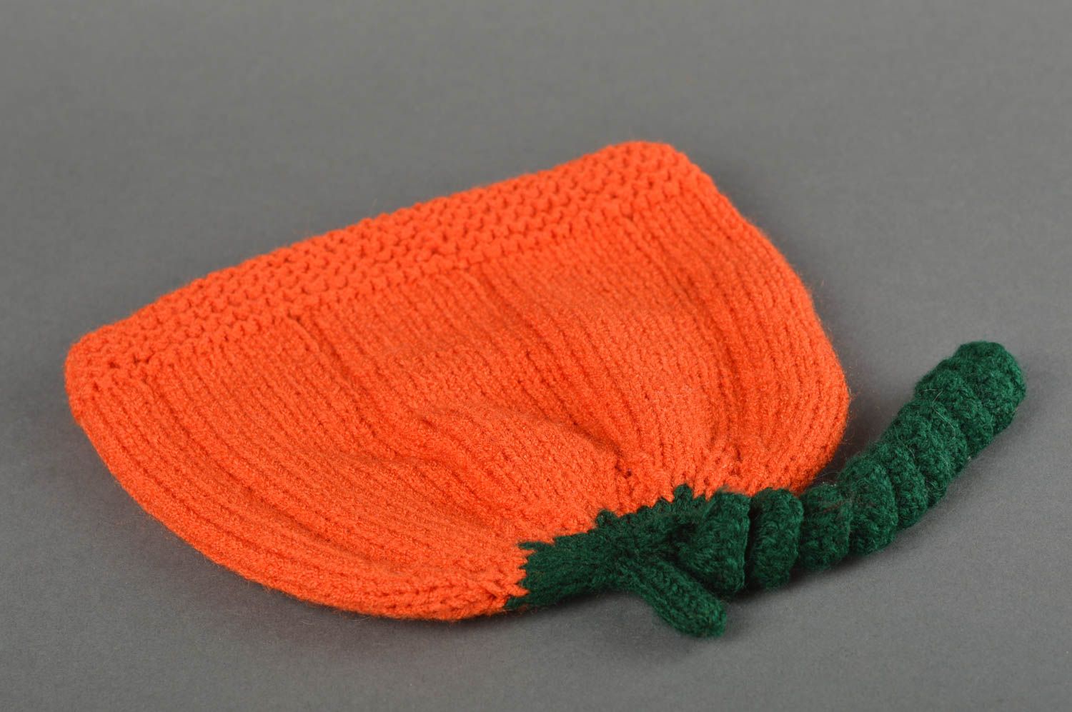 Bonnet tricot Chapeau au crochet fait main orange cadeau Vêtement enfant photo 4