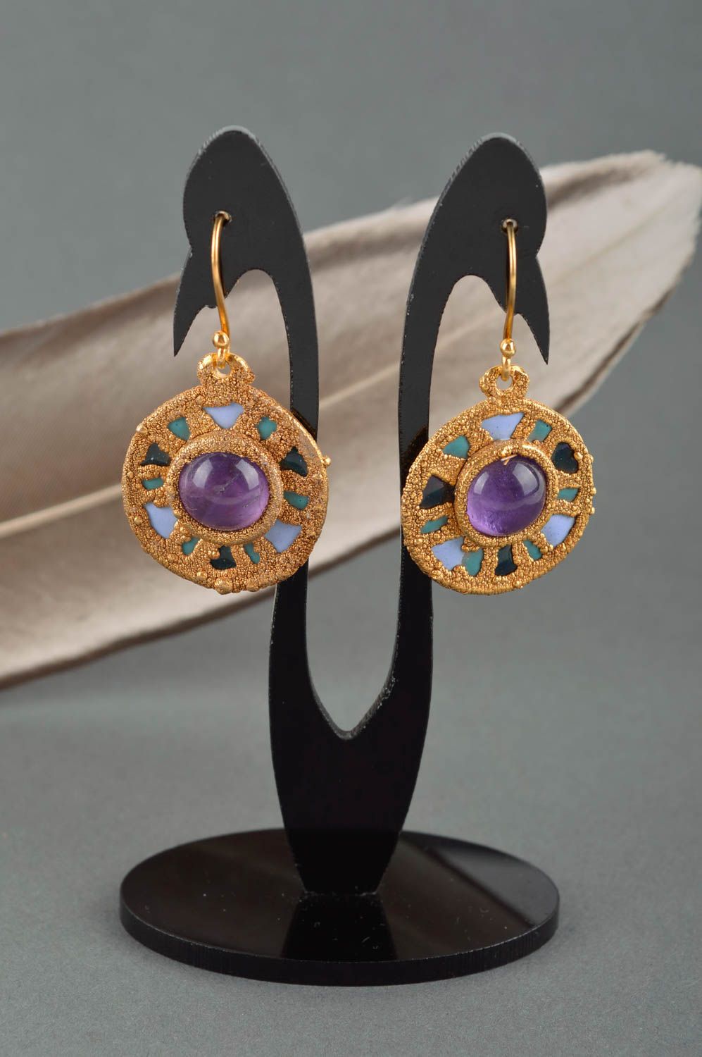 Beautiful handmade copper earrings costume jewelry designs gemstone earrings photo 1