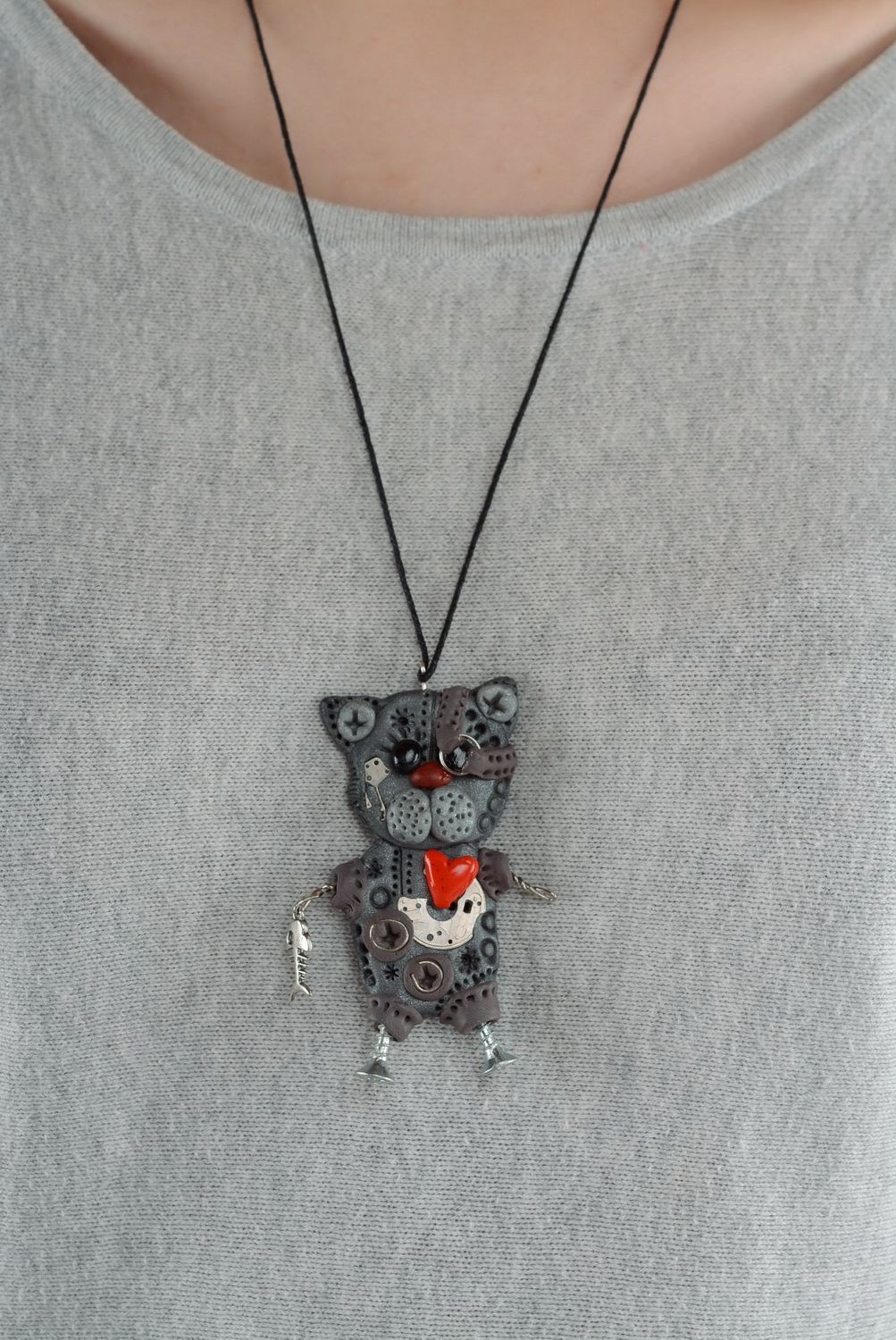Steam punk pendant in the shape of cat photo 2