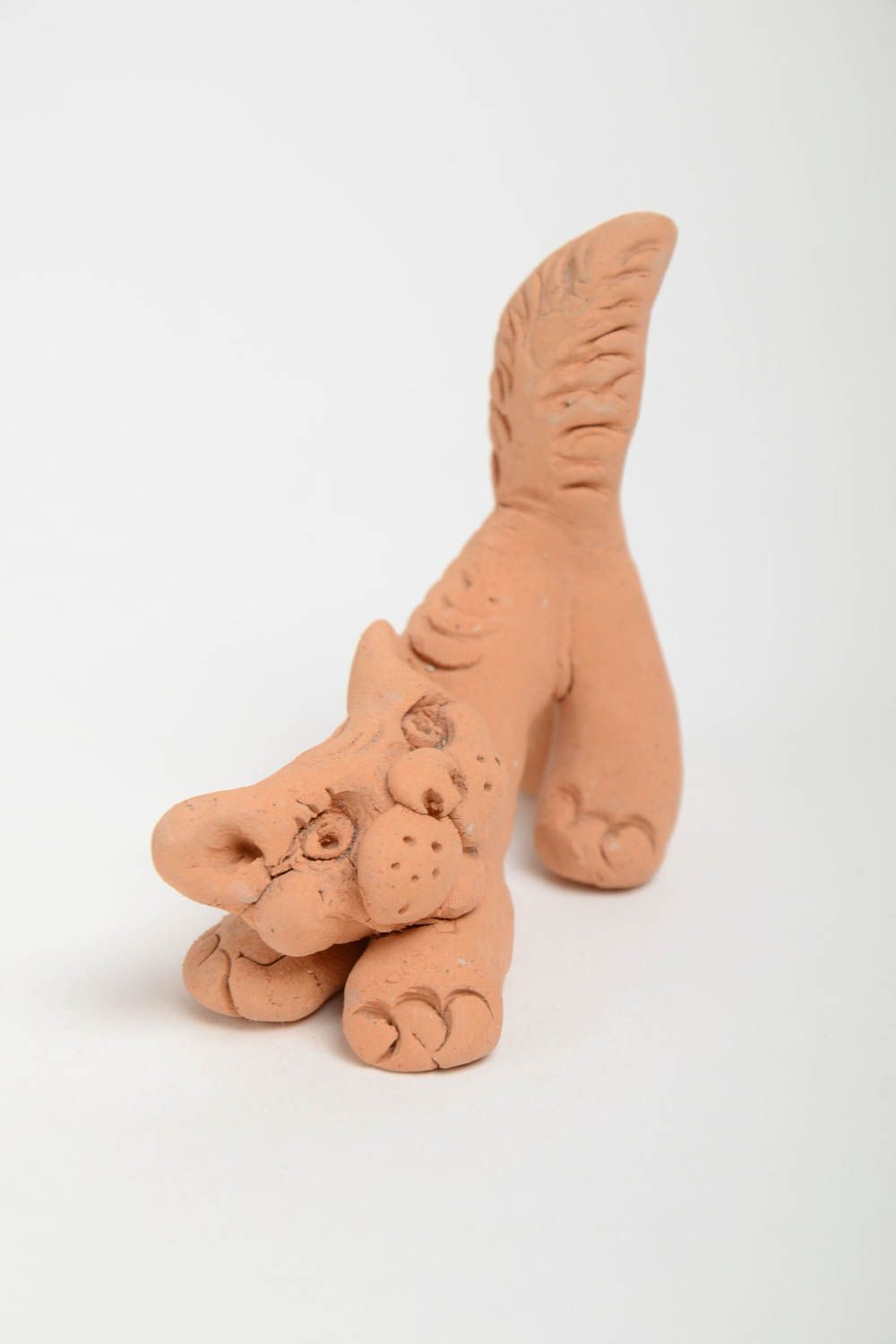 Figura de arcilla con forma de gato juguetón hecha a mano original decorativa foto 4