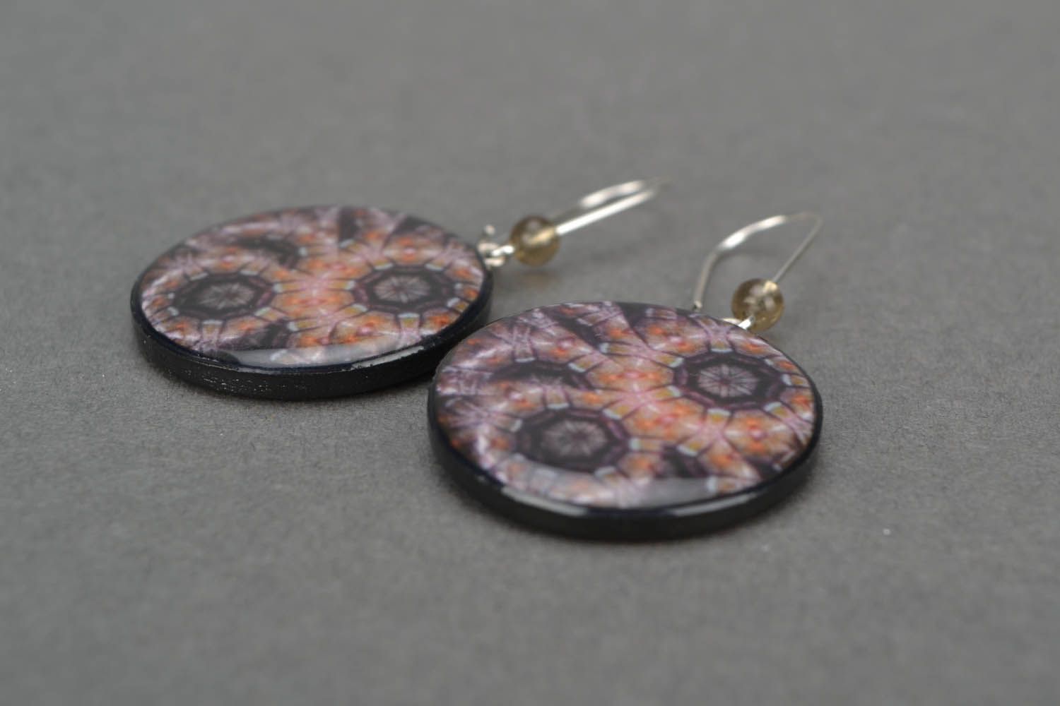 Round earrings made of polymer clay photo 5