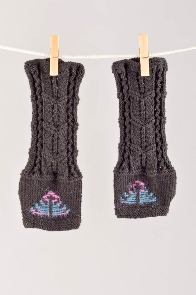 Вязаные митенки ручной работы вязаный аксессуары женские перчатки серые теплые фото 1