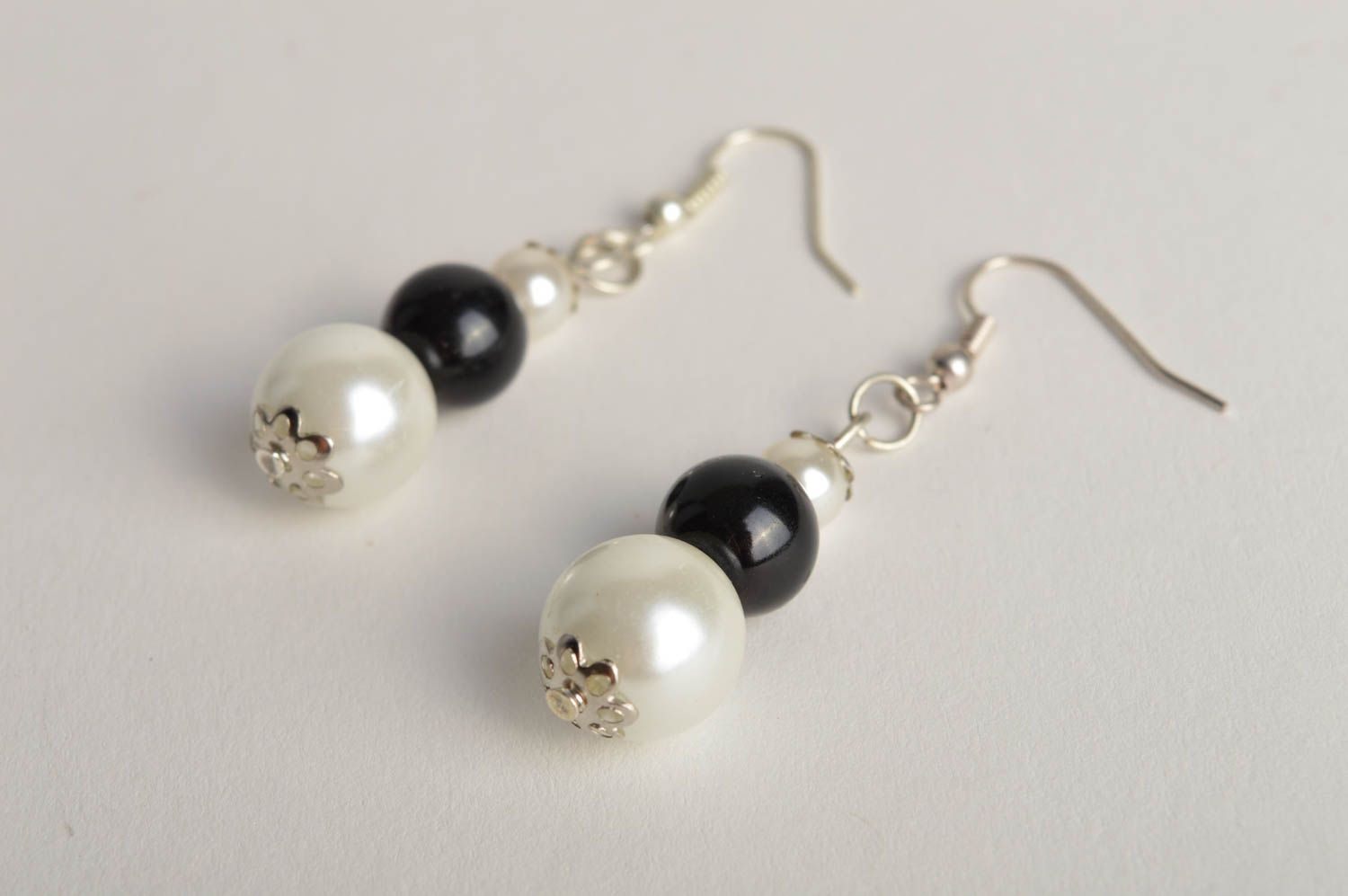 Handmade stylish designer earrings black and white earrings beaded jewelry photo 2