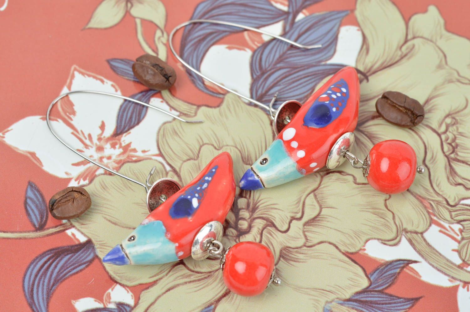 Handmade Damen Ohrringe Designer Schmuck Accessoires für Frauen aus Ton Vögel foto 1