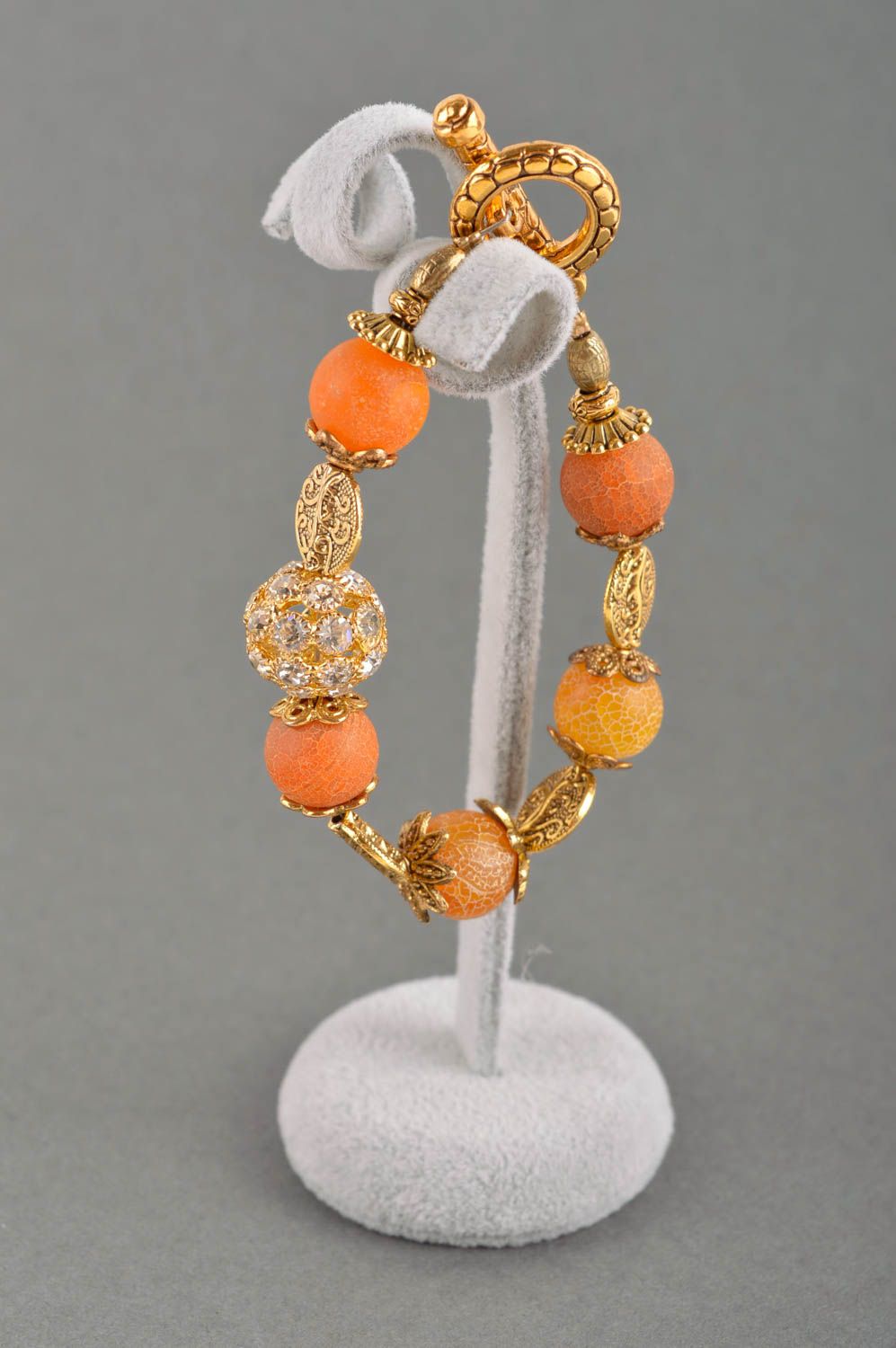 Bracelet en pierres Bijou fait main orange cristaux agate Accessoire femme photo 1
